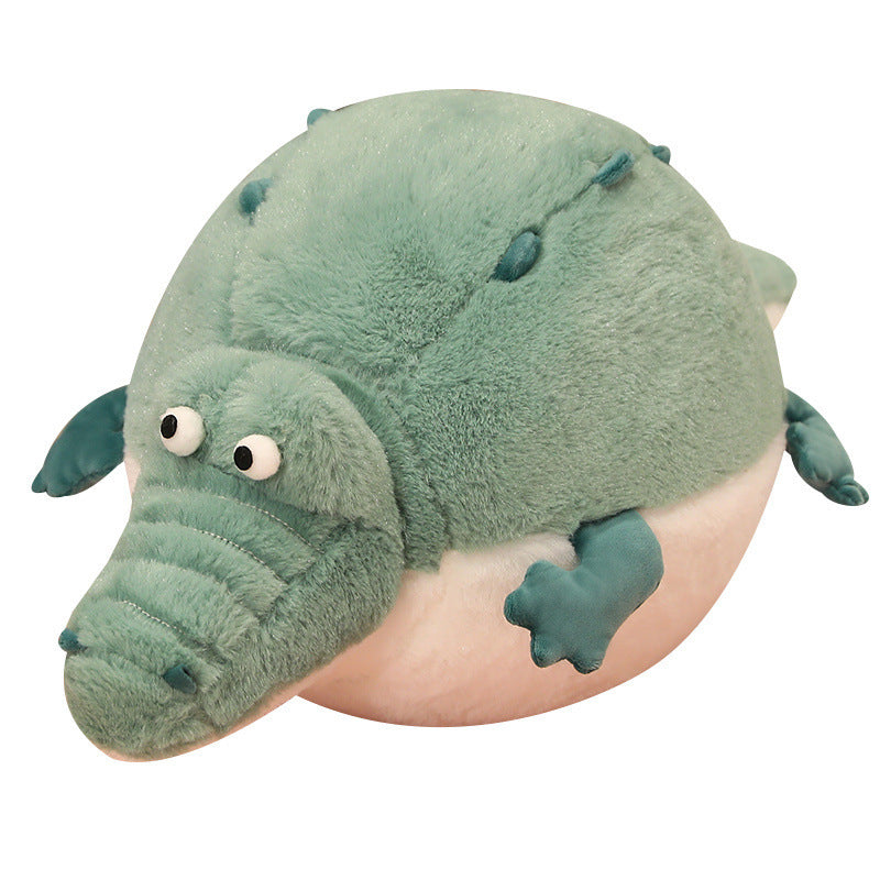 Popular cute round plush toy pillow with chubby crocodile and pufferfish design, perfect for girls to sleep with.